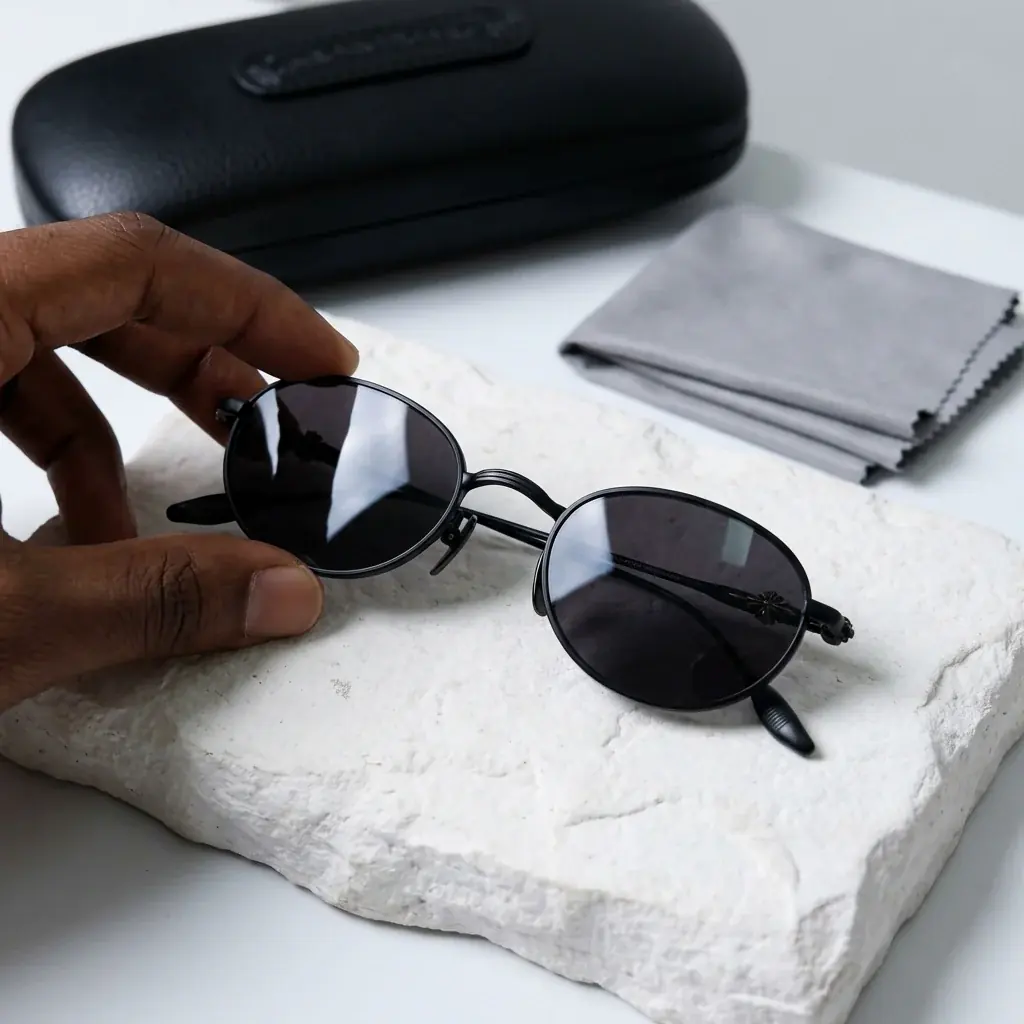 Accessories lifestyle image: sunglasses flat lay
