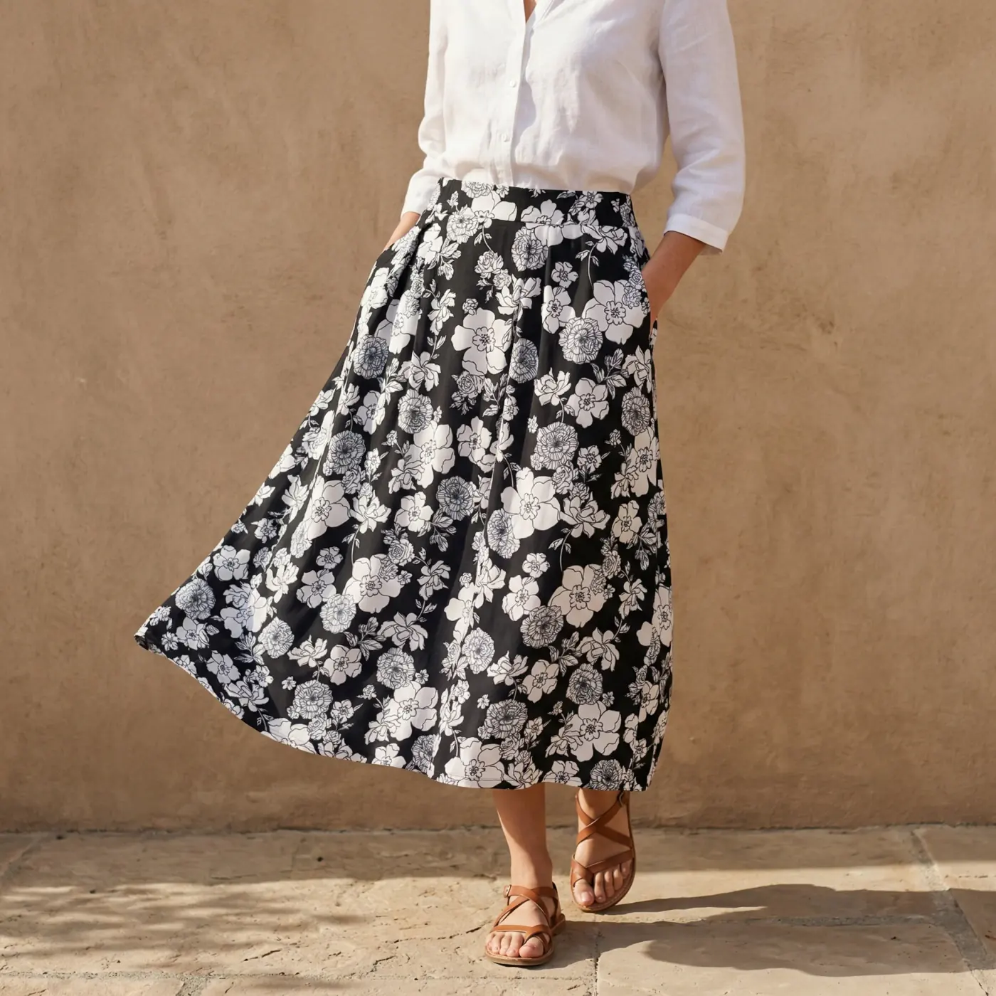 Fashion lifestyle image: floral skirt studio
