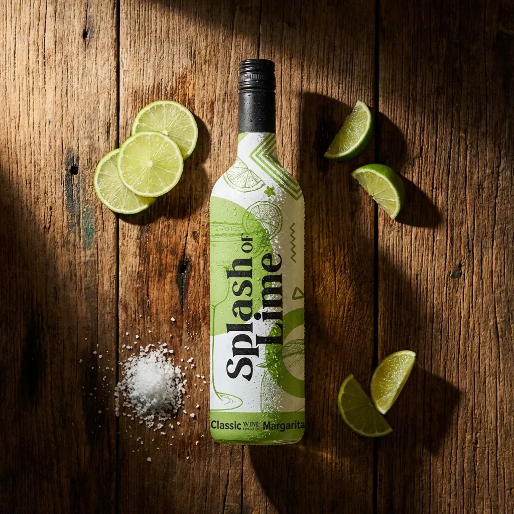 Food & drink lifestyle image: lime sparkling drink flat lay