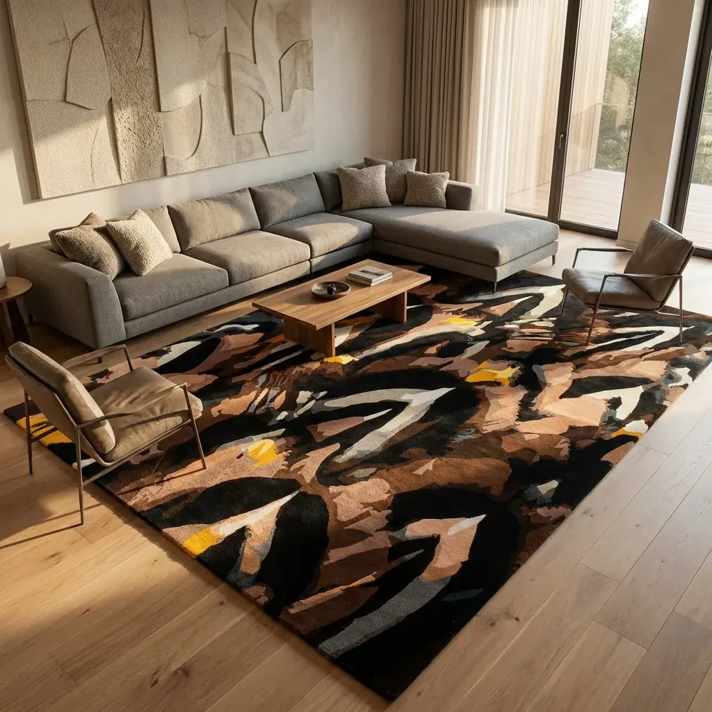 Home lifestyle image: cowhide rug dining room
