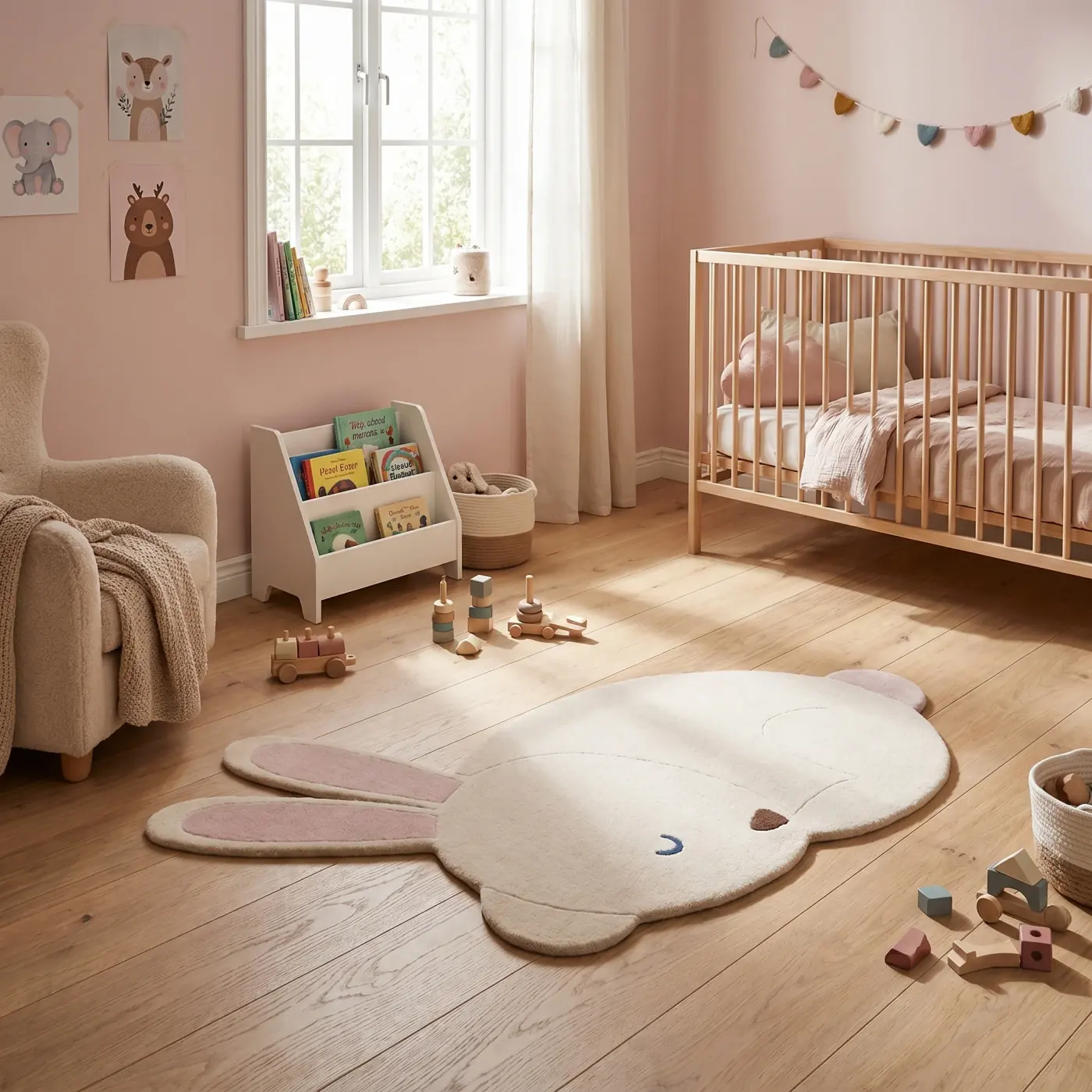 Home lifestyle image: bunny rug childrens room