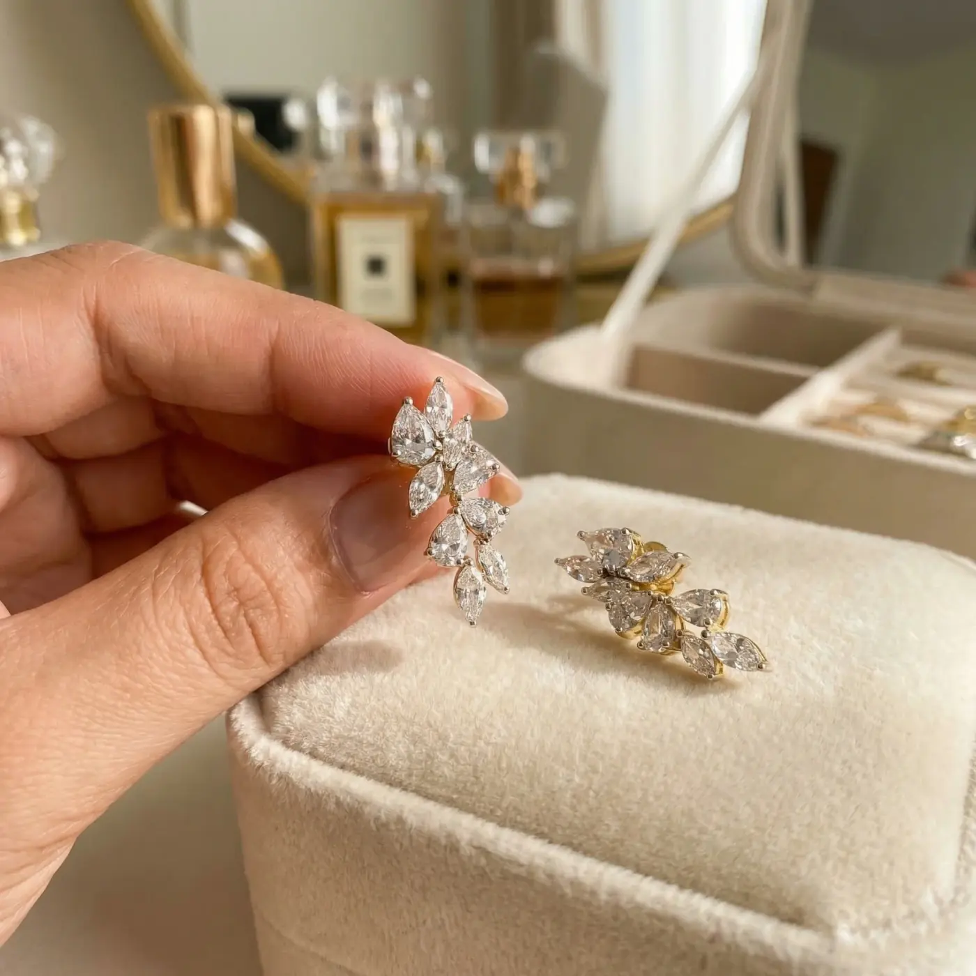 Jewelry lifestyle image: silver earrings jewelry box
