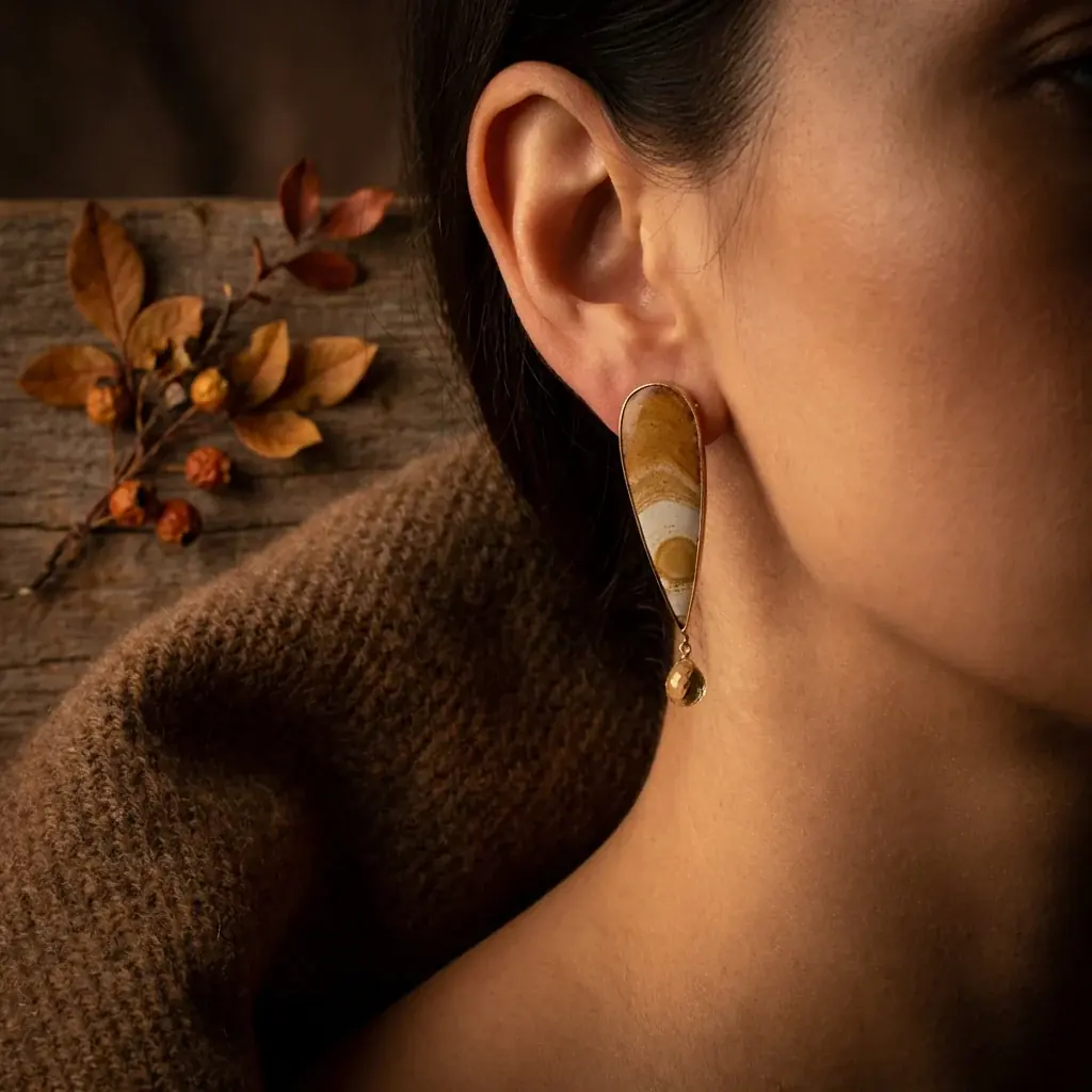 Jewelry lifestyle image: gold hoop earrings golden hour